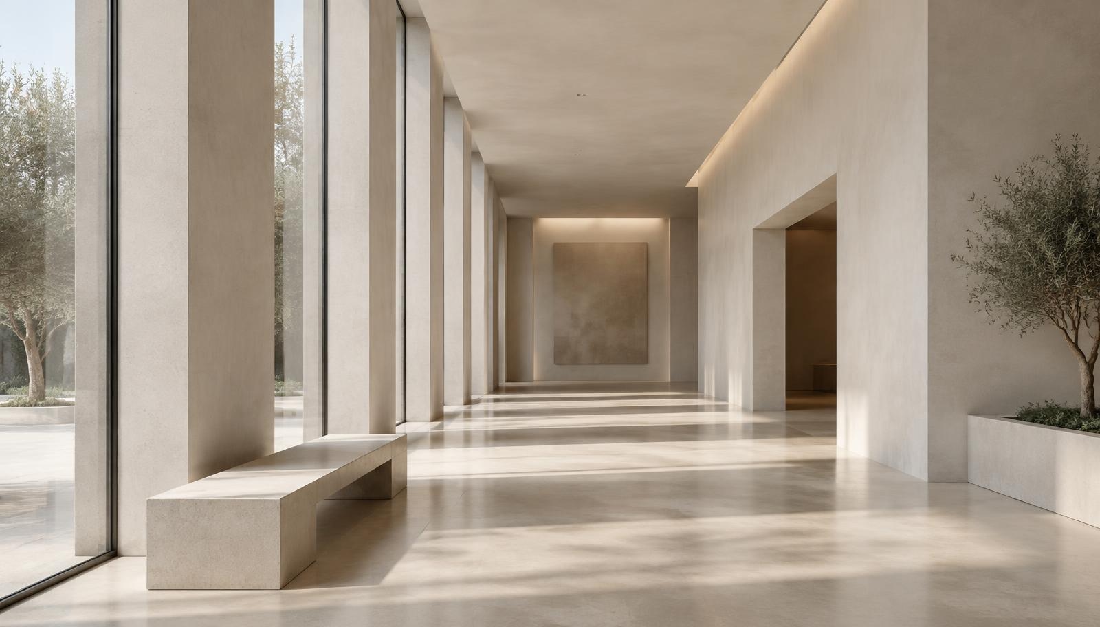 Sunlit minimalist architectural interior